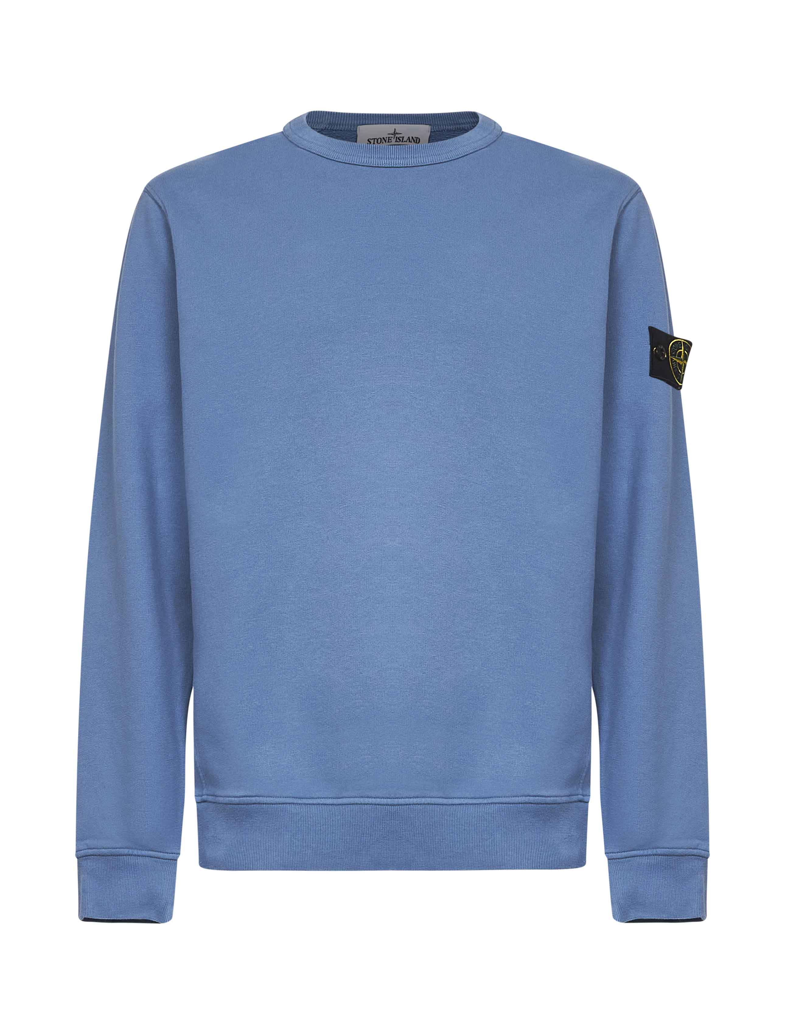 Stone Island Men Steel Blue Brushed Organic Cotton Crewneck Sweatshirt