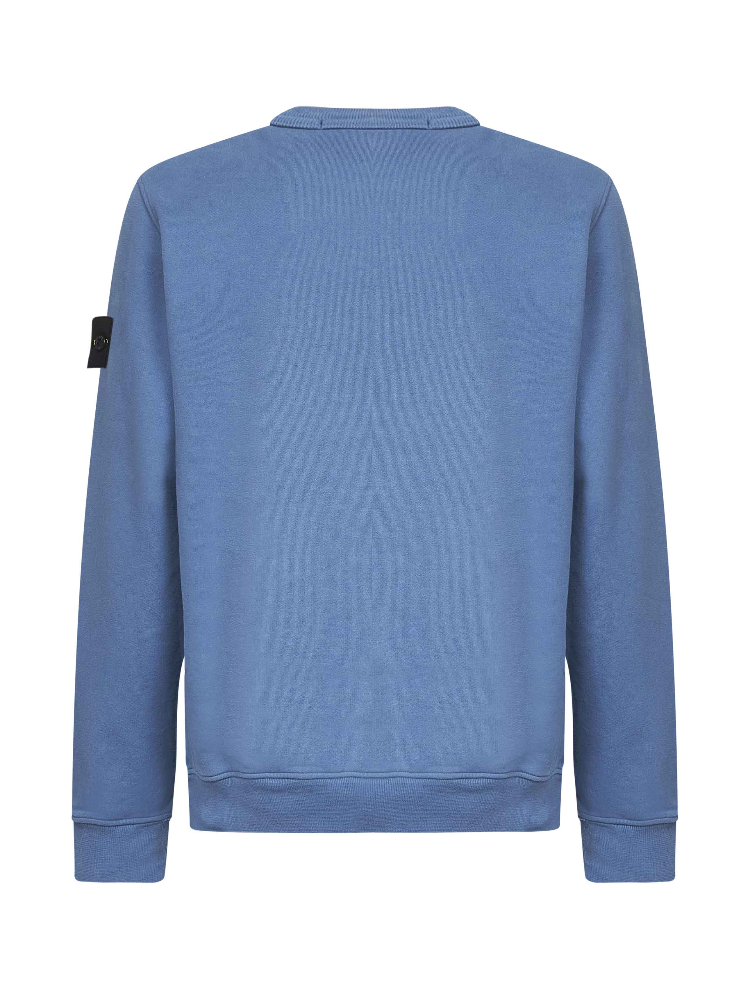 Stone Island Men Steel Blue Brushed Organic Cotton Crewneck Sweatshirt