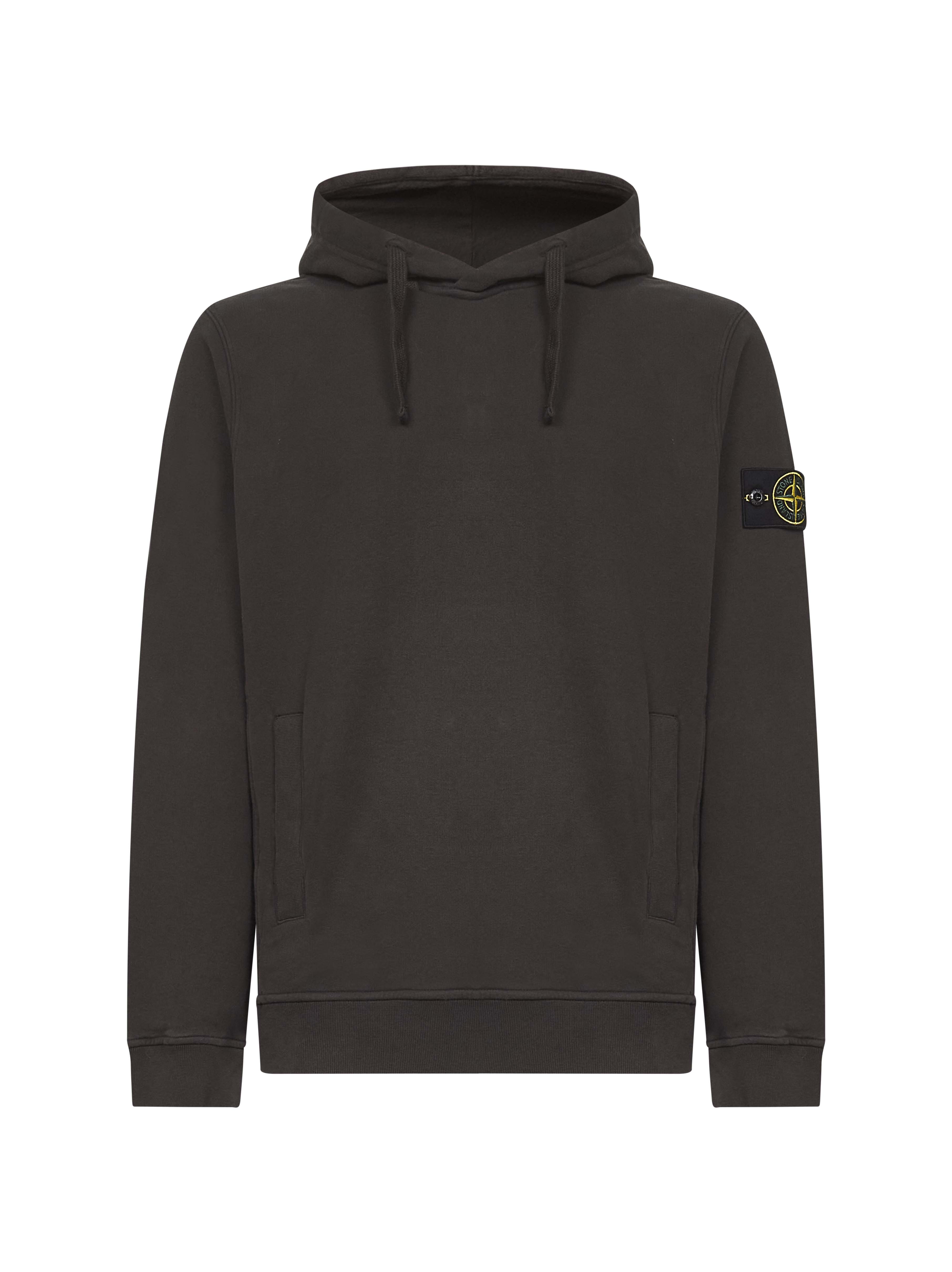 Stone Island Men Lead Grey Brushed Organic Cotton Hoodie