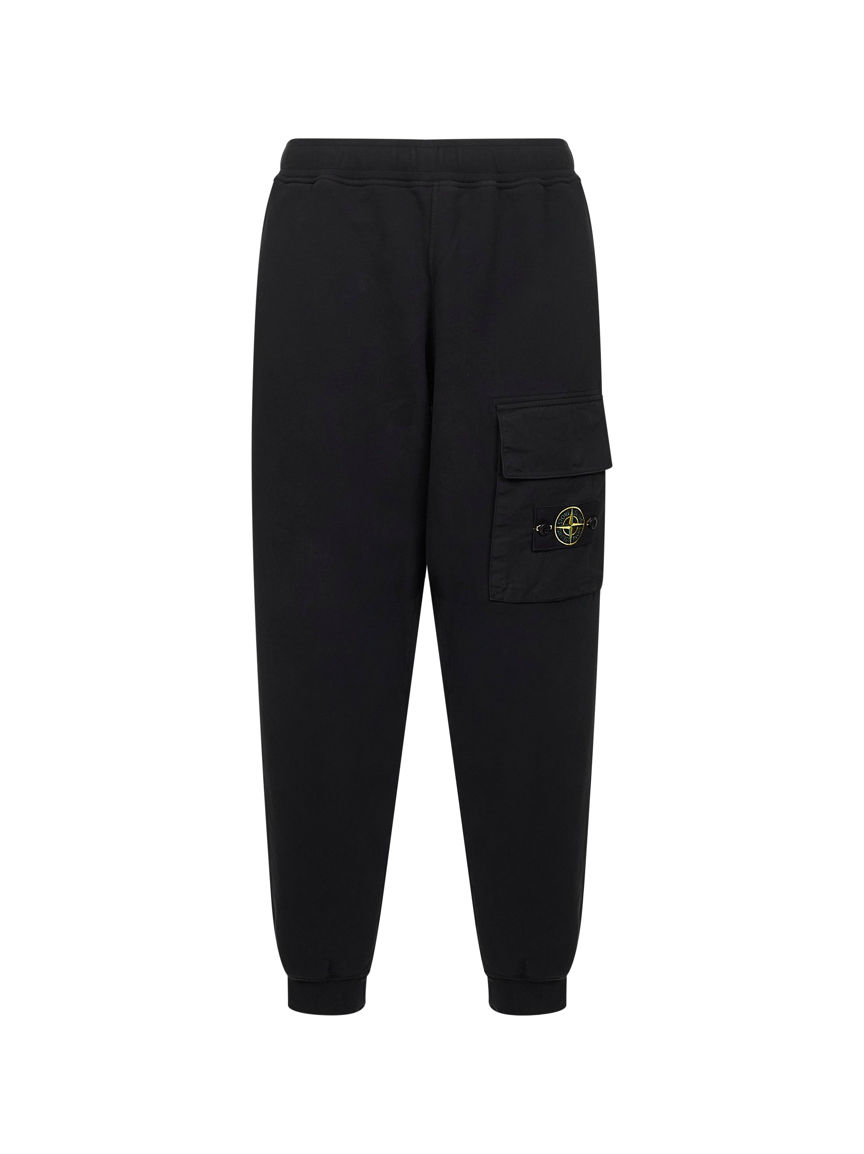Stone Island Men Black Cotton Fleece Jogger Trousers