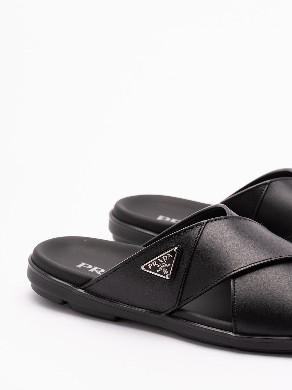 Prada Men Leather Crisscross Sandals