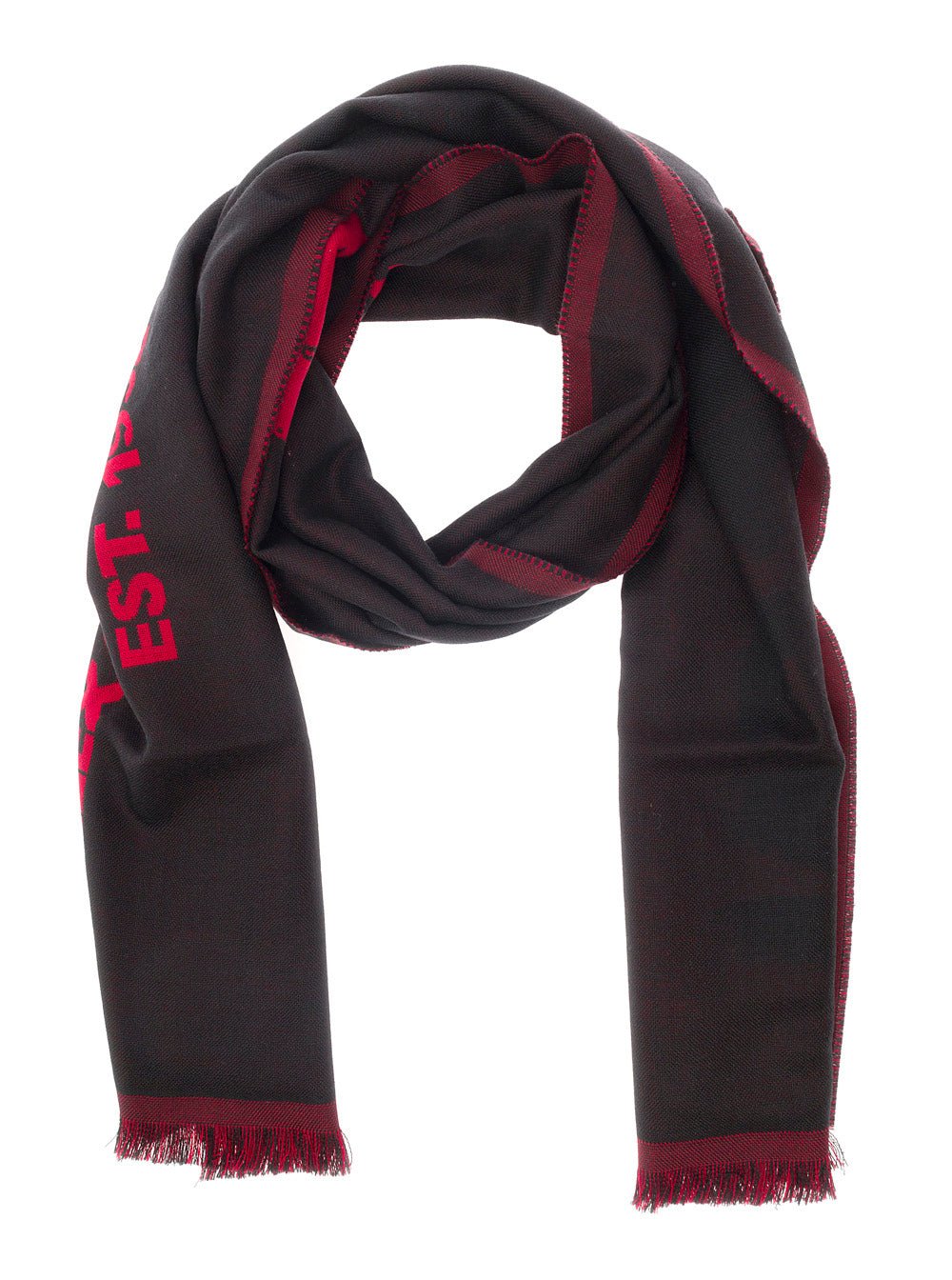 Alexander Mcqueen Men Red And Black Scarf With Jacquard Logo In Wool Man - EZE Fashion®