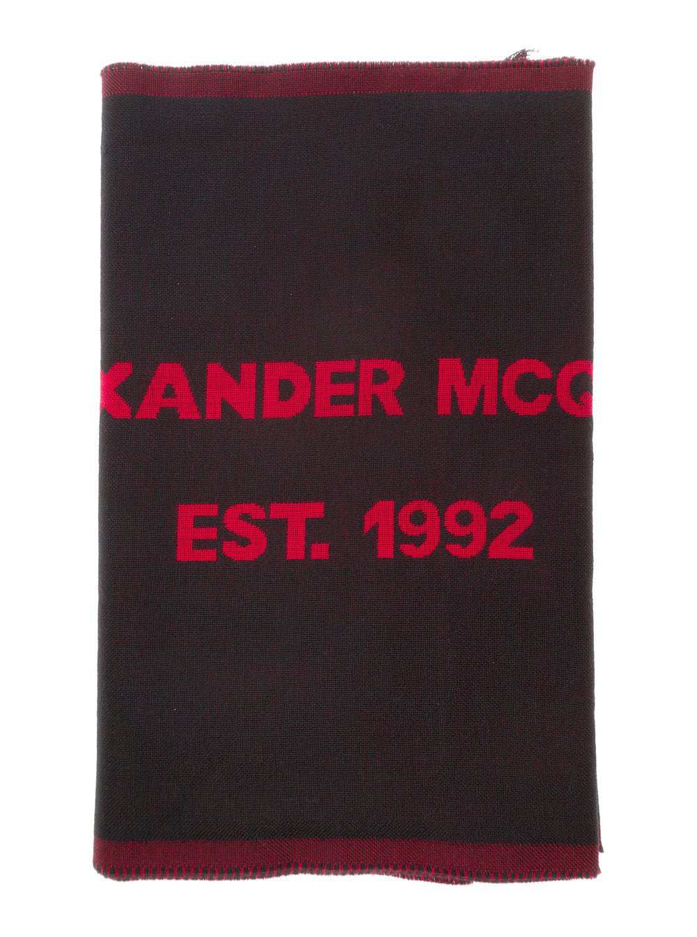 Alexander Mcqueen Men Red And Black Scarf With Jacquard Logo In Wool Man - EZE Fashion®
