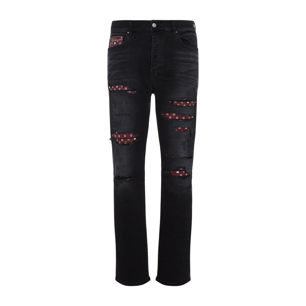 Amiri Leather Bandana Repaired Slim Jeans Men - EZE Fashion®