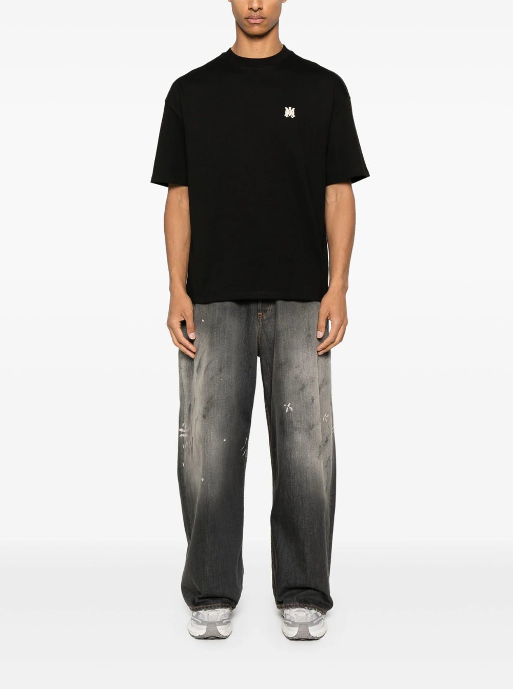 Amiri Men Black Crewneck T-Shirt With Logo Embroidery On The Front In Cotton Man - EZE Fashion®