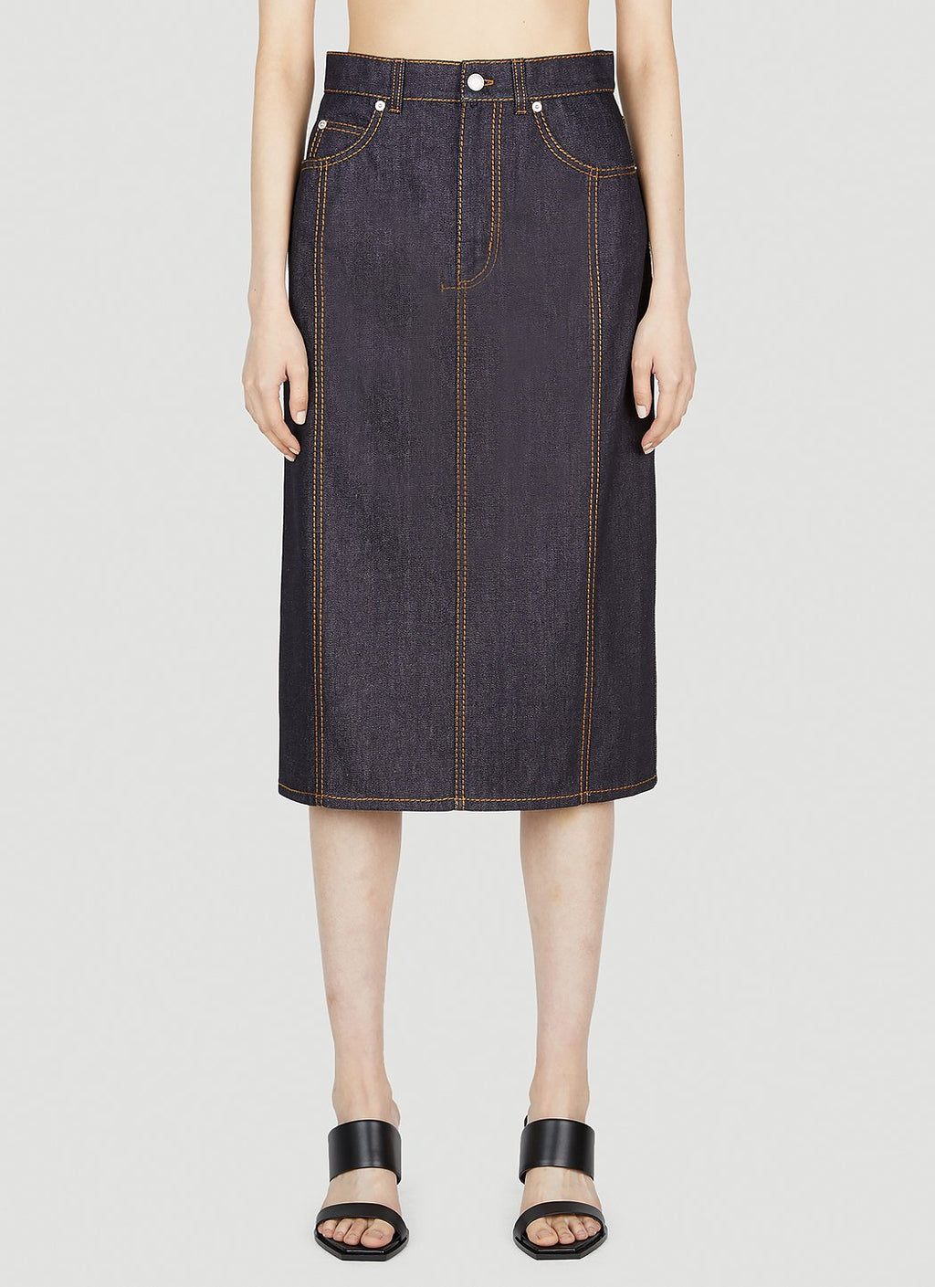 Alexander Mcqueen Women Contrast Stitching Denim Skirt