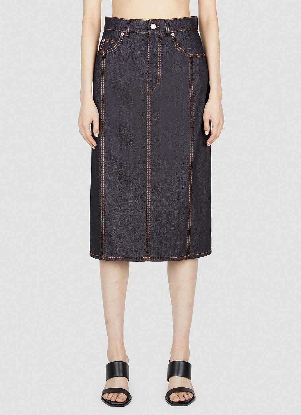 Alexander Mcqueen Women Contrast Stitching Denim Skirt