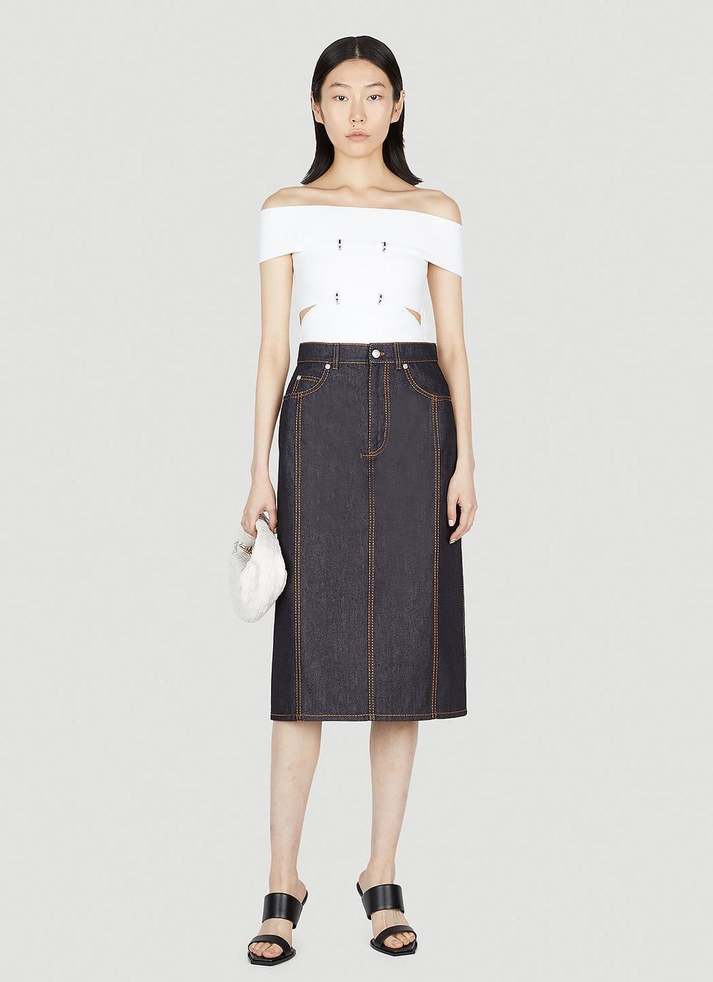 Alexander Mcqueen Women Contrast Stitching Denim Skirt