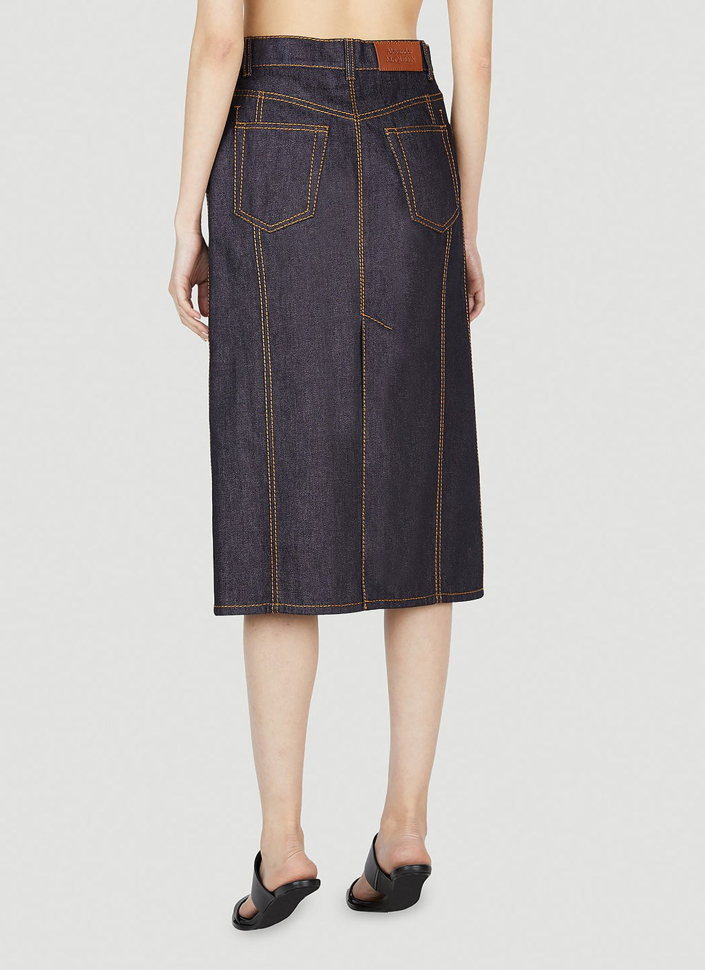 Alexander Mcqueen Women Contrast Stitching Denim Skirt