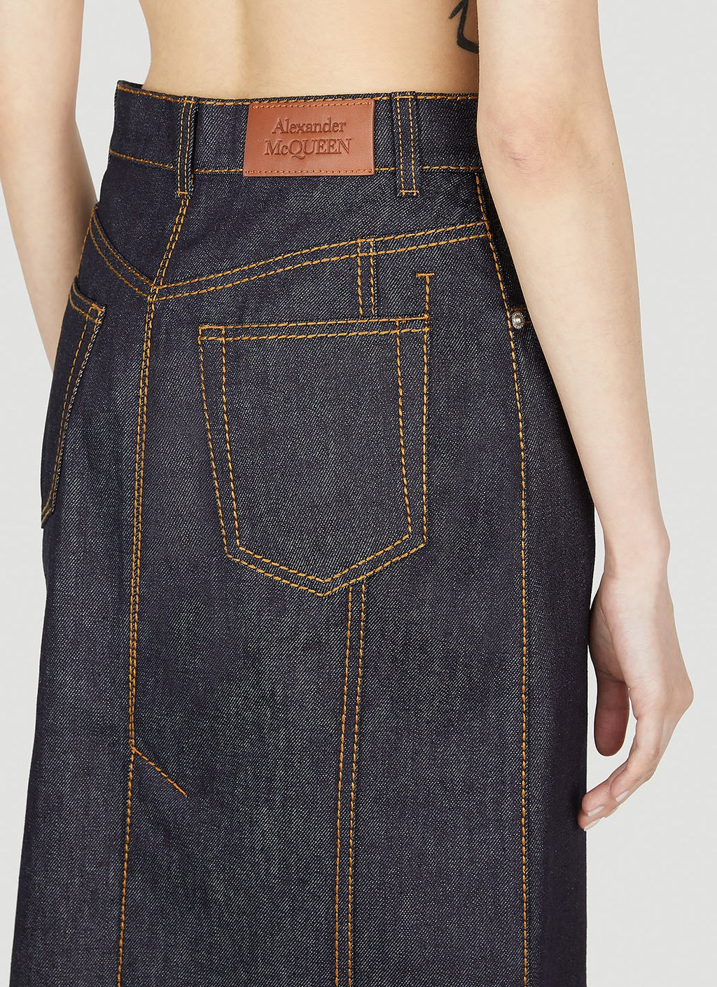 Alexander Mcqueen Women Contrast Stitching Denim Skirt