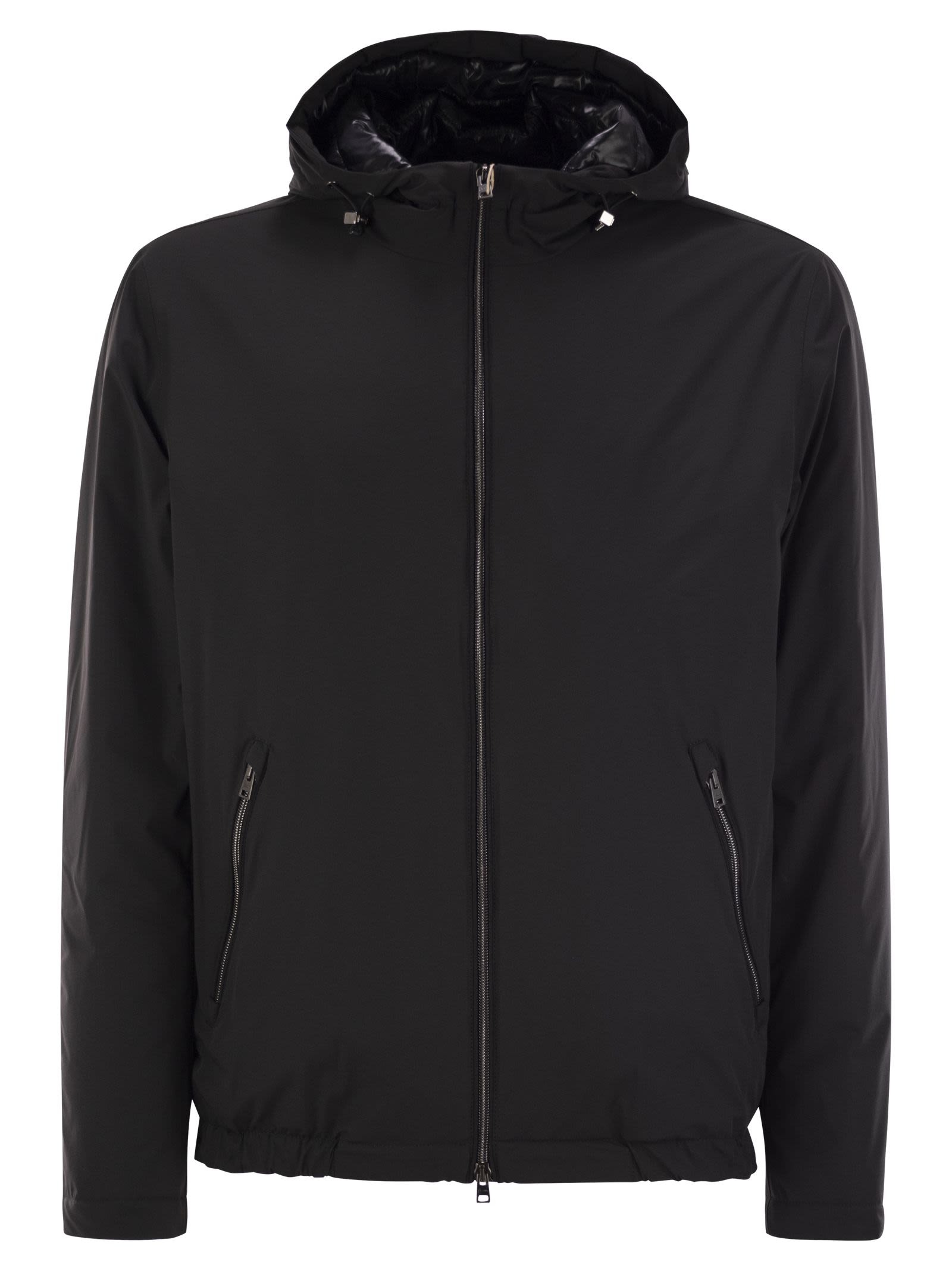 Herno Men Technical Fabric Bomber Jacket With Hood