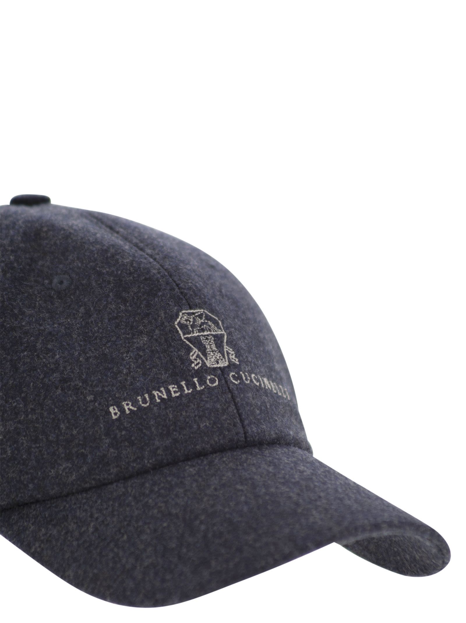 Brunello Cucinelli Men Virgin Wool Flannel Baseball Cap With Embroidery