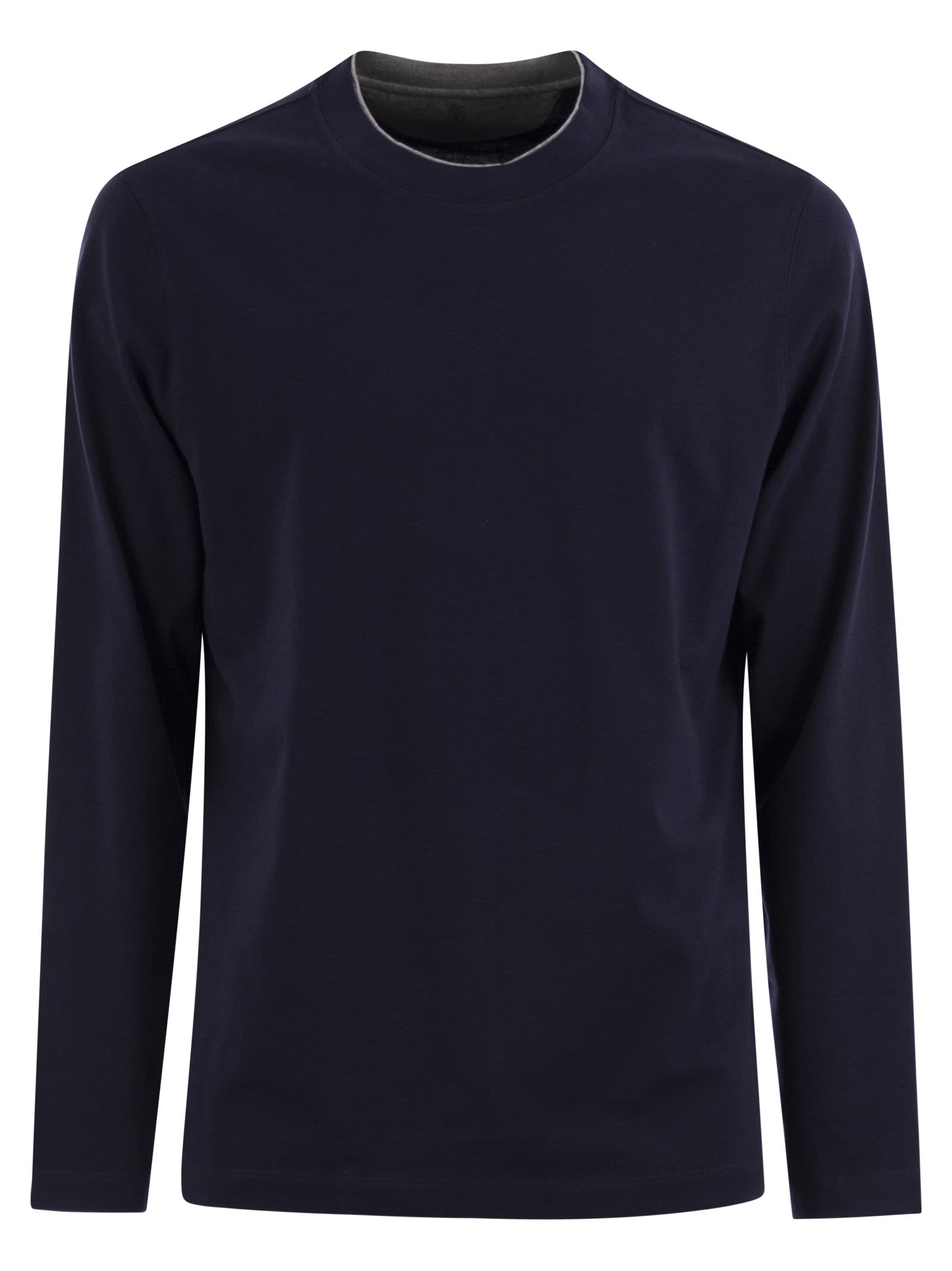 Brunello Cucinelli Men Crew-Neck Cotton Jersey T-Shirt With Long Sleeves