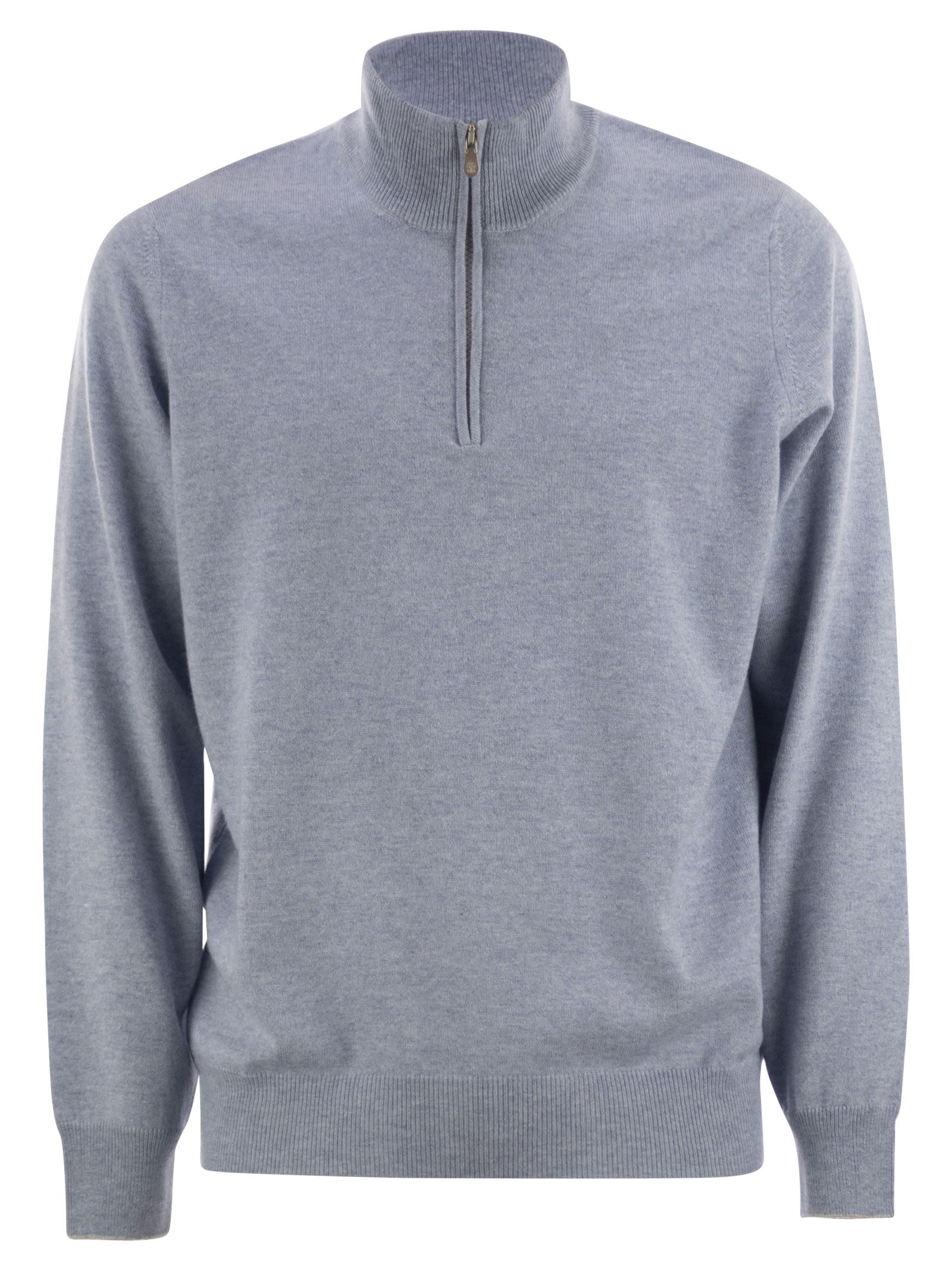 Brunello Cucinelli Men High-Necked Cashmere Sweater With Zip Opening