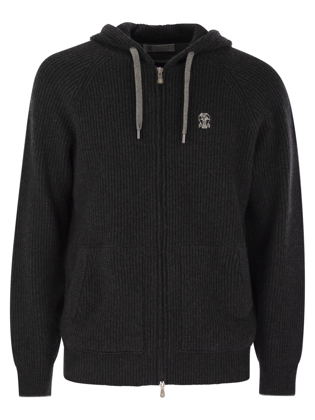 Brunello Cucinelli Men English Rib Cashmere Knit Hooded Topwear