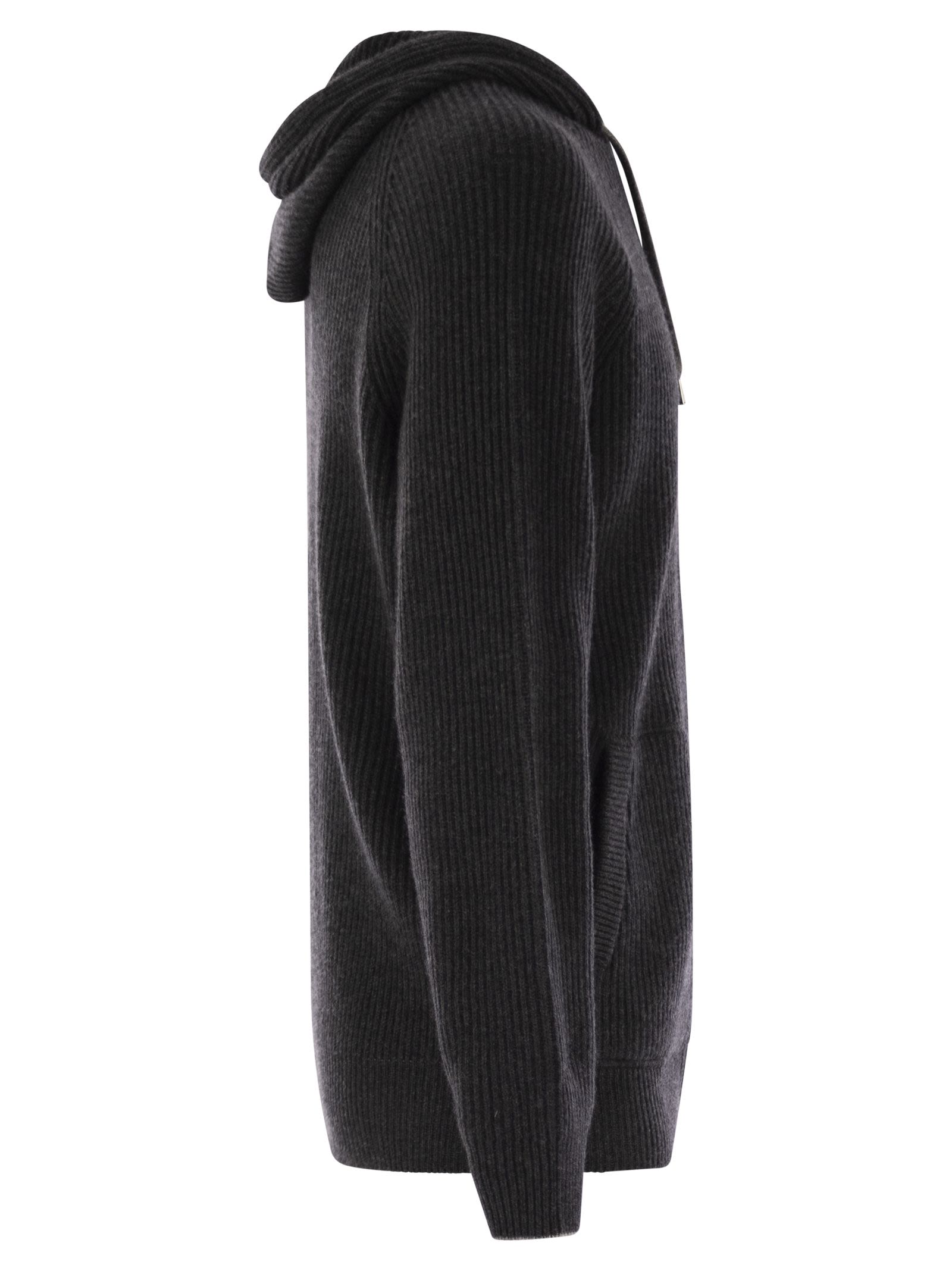 Brunello Cucinelli Men English Rib Cashmere Knit Hooded Topwear