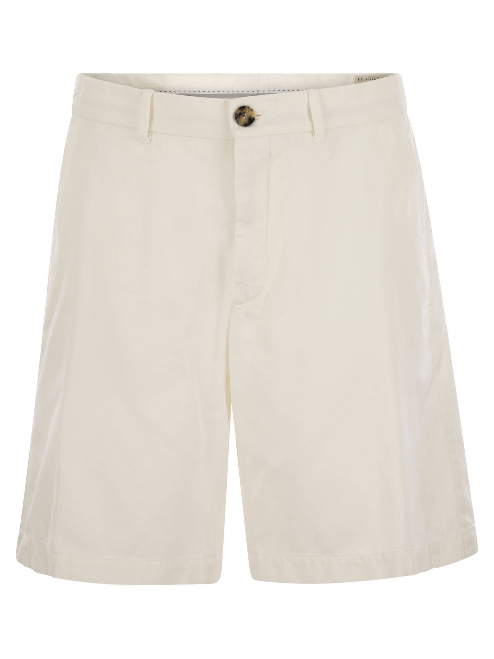 Brunello Cucinelli Men Cotton Gabardine Bermuda Shorts