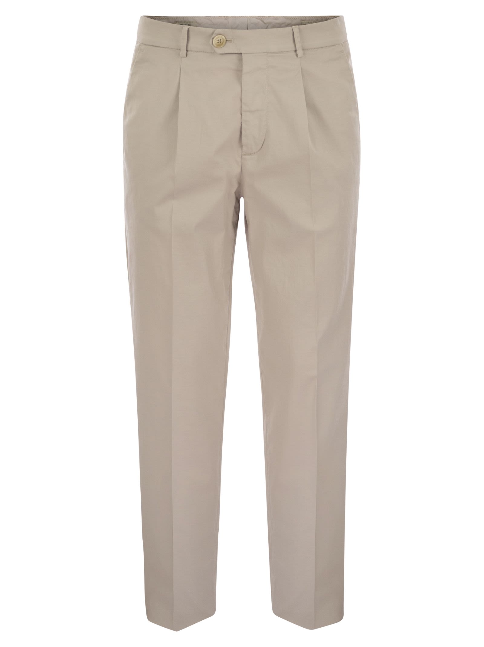 Brunello Cucinelli Men Garment-Dyed Leisure Fit Trousers In American Pima Comfort Cotton With Pleats