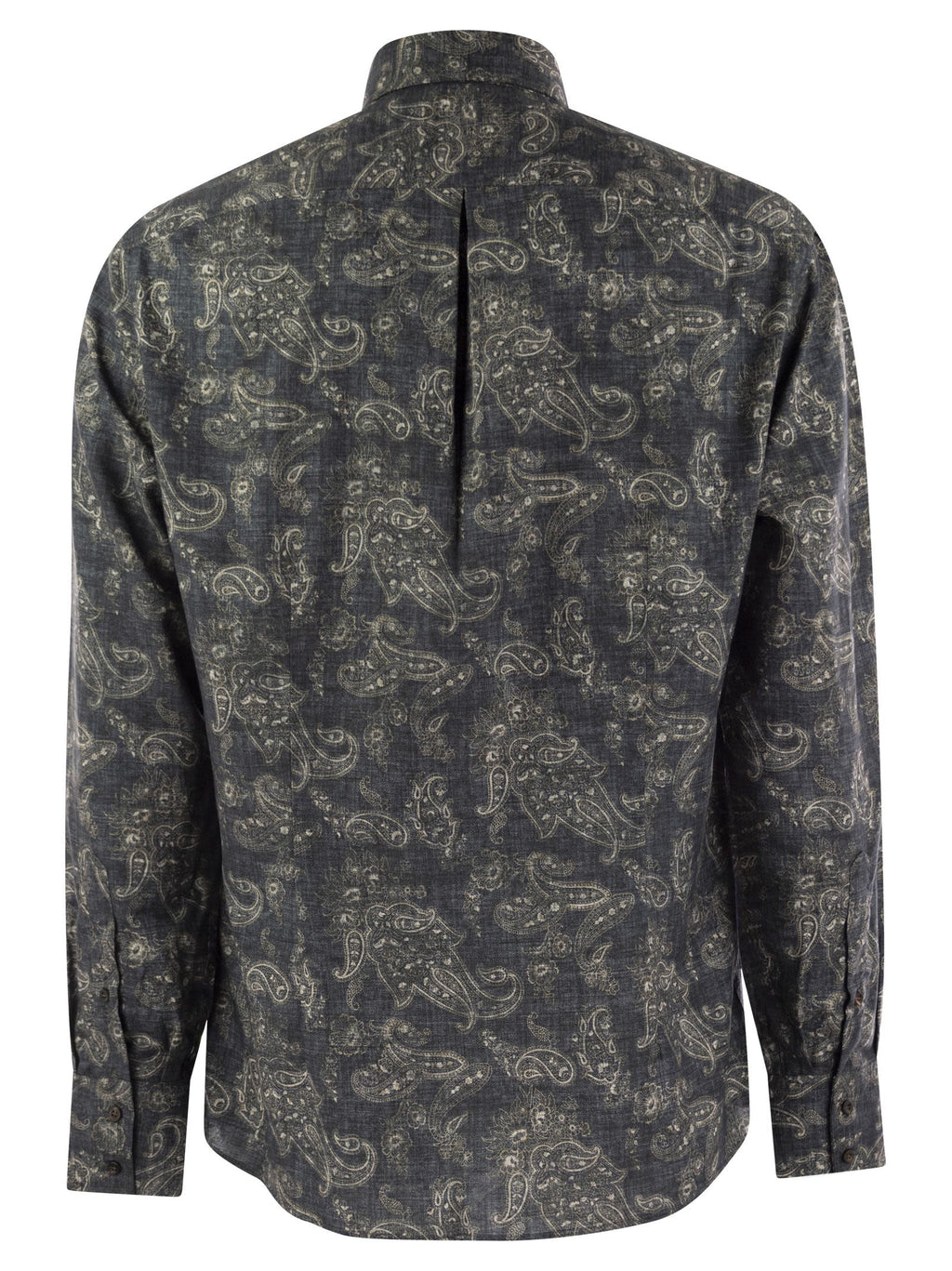 Brunello Cucinelli Men Slim Fit Cotton Paisley Canvas Shirt