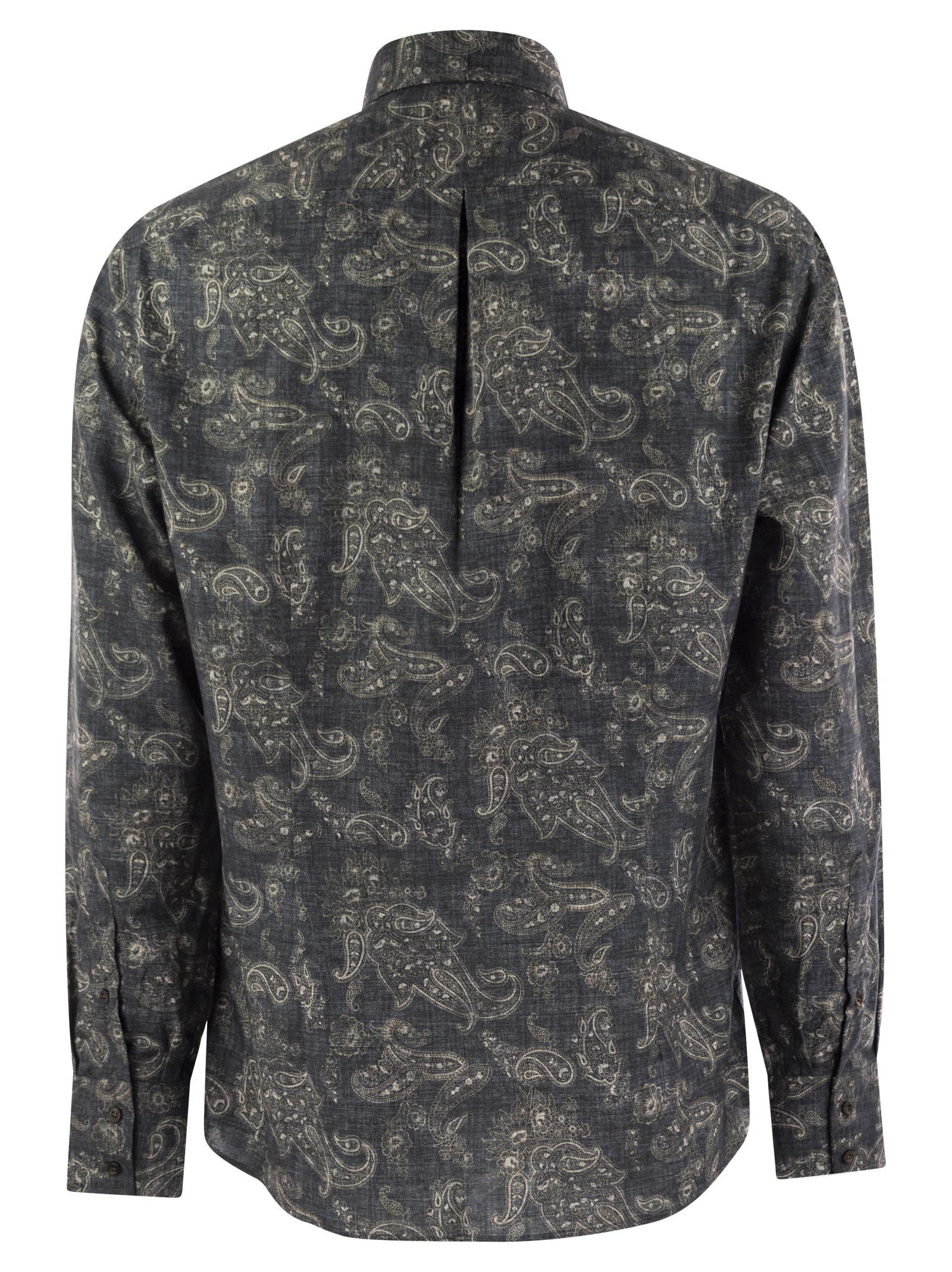 Brunello Cucinelli Men Slim Fit Cotton Paisley Canvas Shirt
