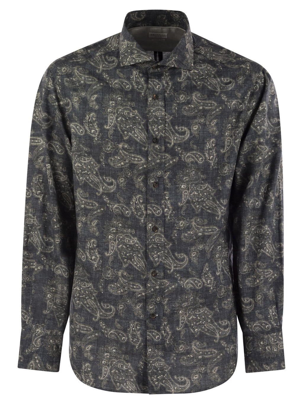Brunello Cucinelli Men Slim Fit Cotton Paisley Canvas Shirt