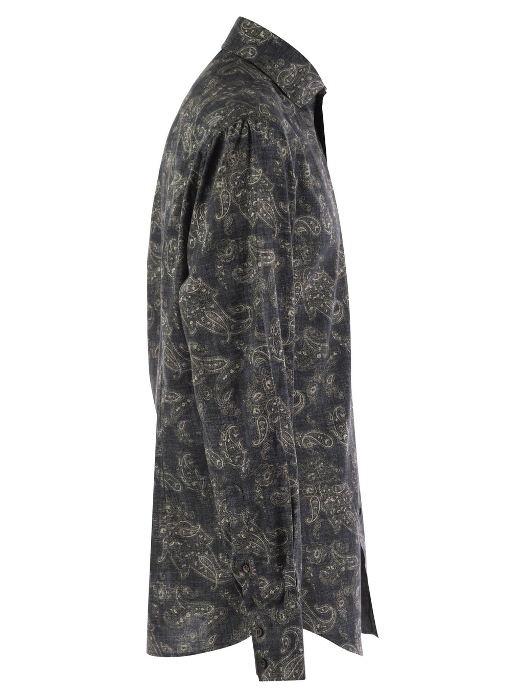 Brunello Cucinelli Men Slim Fit Cotton Paisley Canvas Shirt