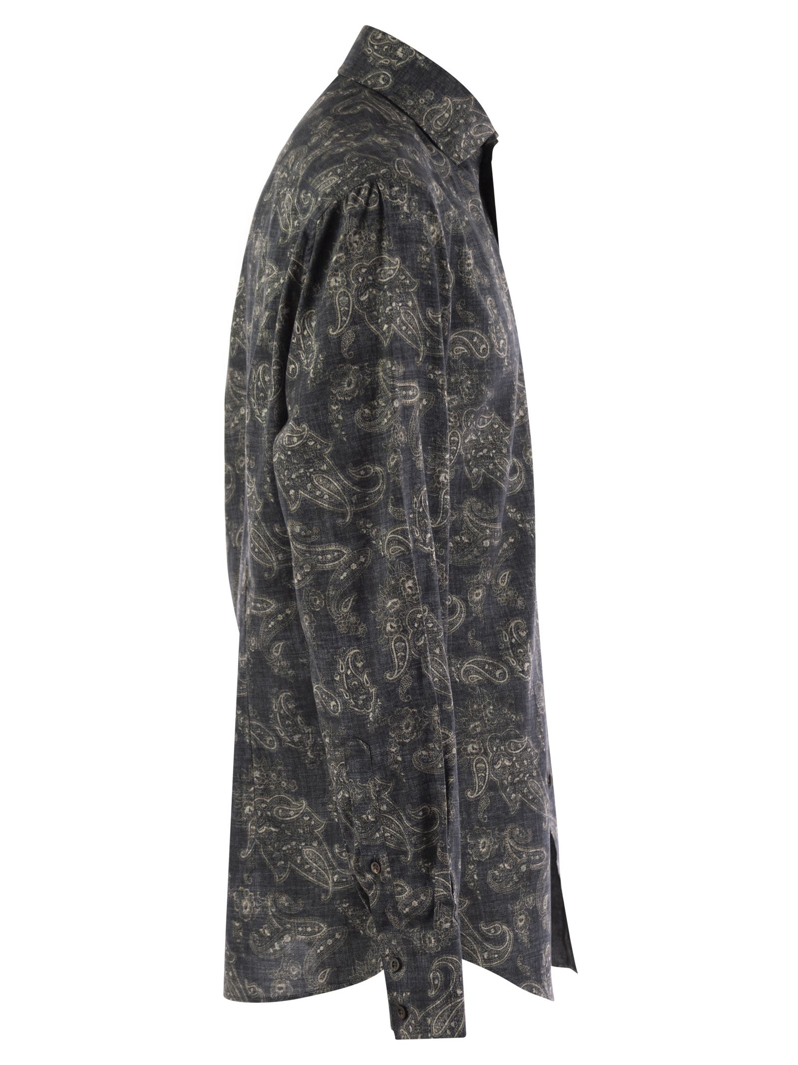 Brunello Cucinelli Men Slim Fit Cotton Paisley Canvas Shirt