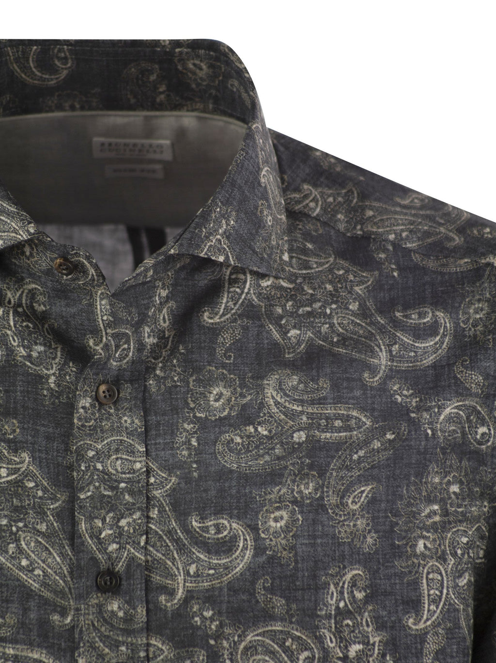 Brunello Cucinelli Men Slim Fit Cotton Paisley Canvas Shirt
