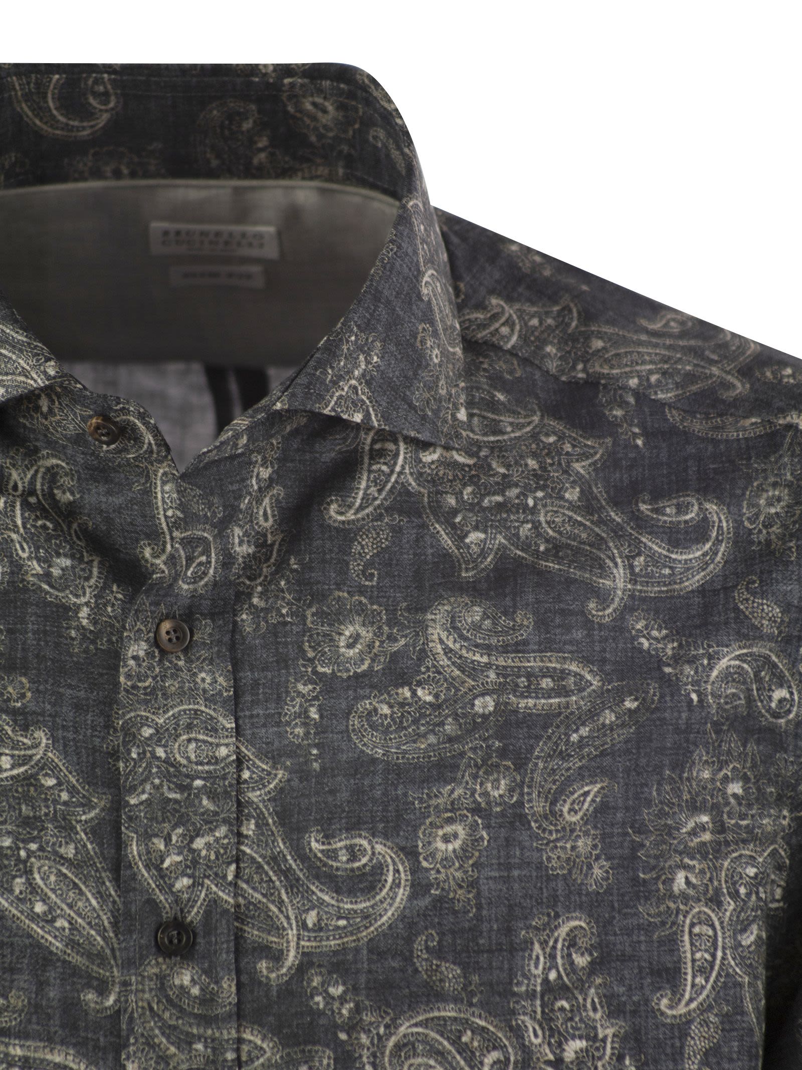 Brunello Cucinelli Men Slim Fit Cotton Paisley Canvas Shirt