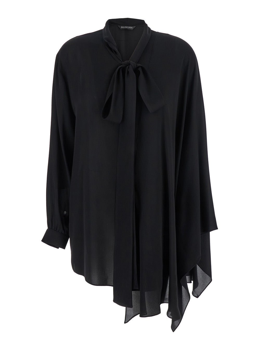 Balenciaga Women Black Blouse With Pussybow Collar And Asymmetric Design In Silk Woman - EZE Fashion®