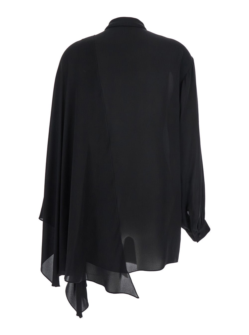 Balenciaga Women Black Blouse With Pussybow Collar And Asymmetric Design In Silk Woman - EZE Fashion®