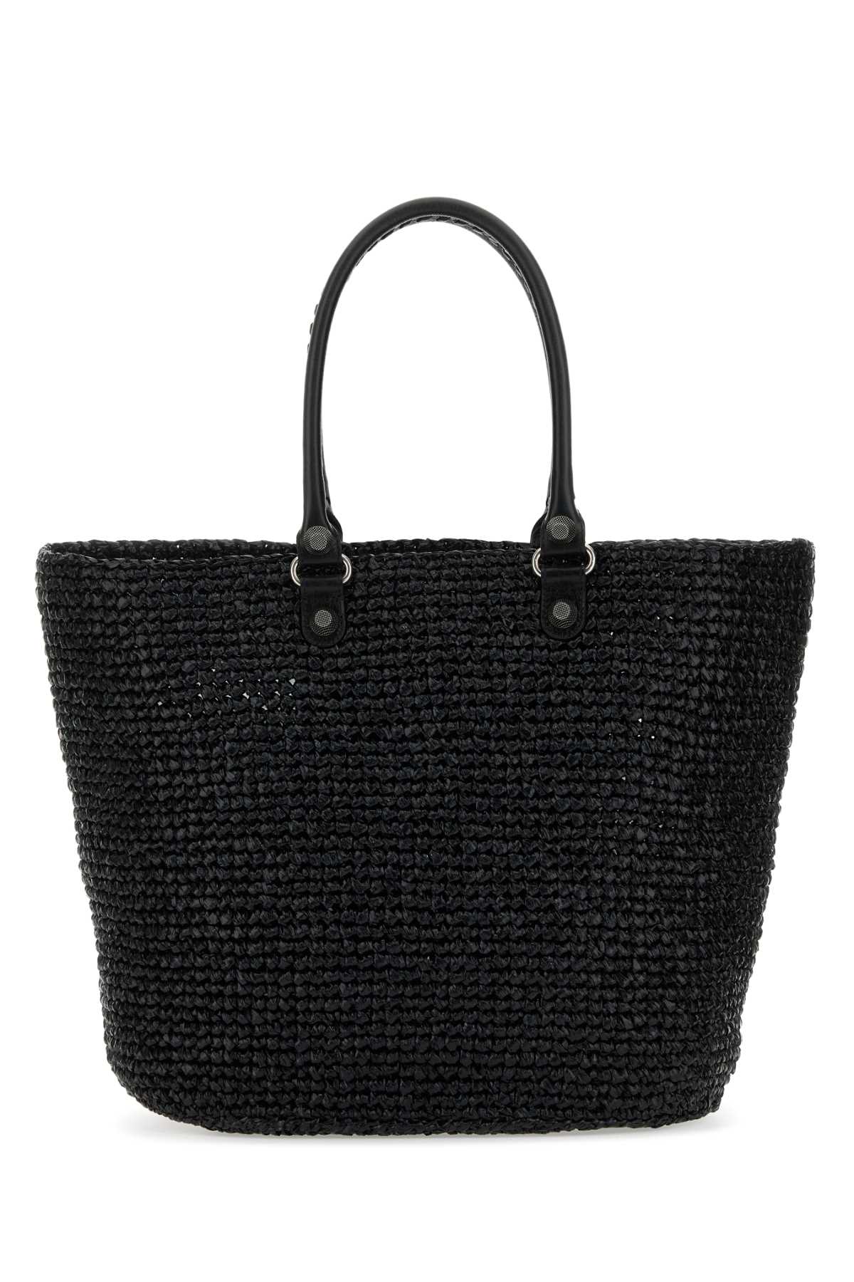 Balenciaga Women Black Raffia Large Le Cagole Panier Shopping Bag - EZE Fashion®