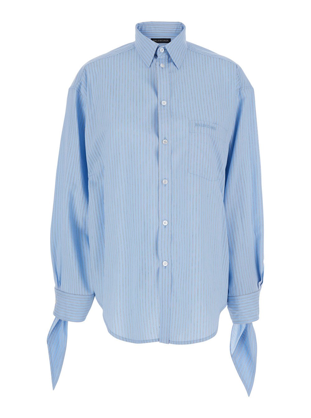 Balenciaga Women Blue Oversized Shirt With Embroidered Logo On The Front And Knotted Cuffs In Viscose Blend Woman - EZE Fashion®