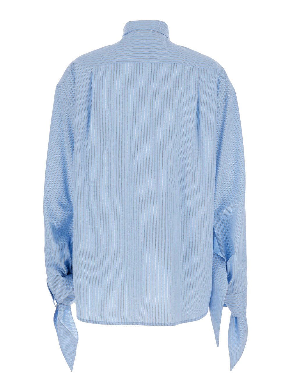 Balenciaga Women Blue Oversized Shirt With Embroidered Logo On The Front And Knotted Cuffs In Viscose Blend Woman - EZE Fashion®