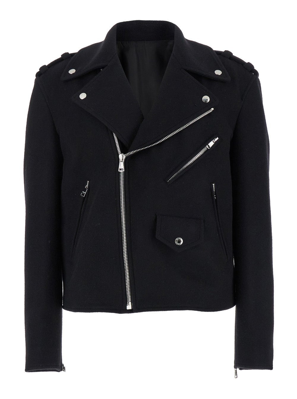 Balmain Men Black Biker Jacket With Zip Closure In Wool Man - EZE Fashion®