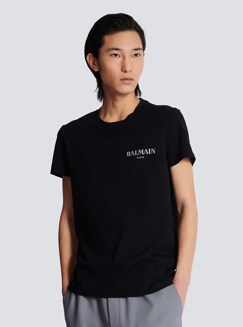 Balmain Men Black Crewneck T-Shirt With Logo Print In Cotton Man - EZE Fashion®