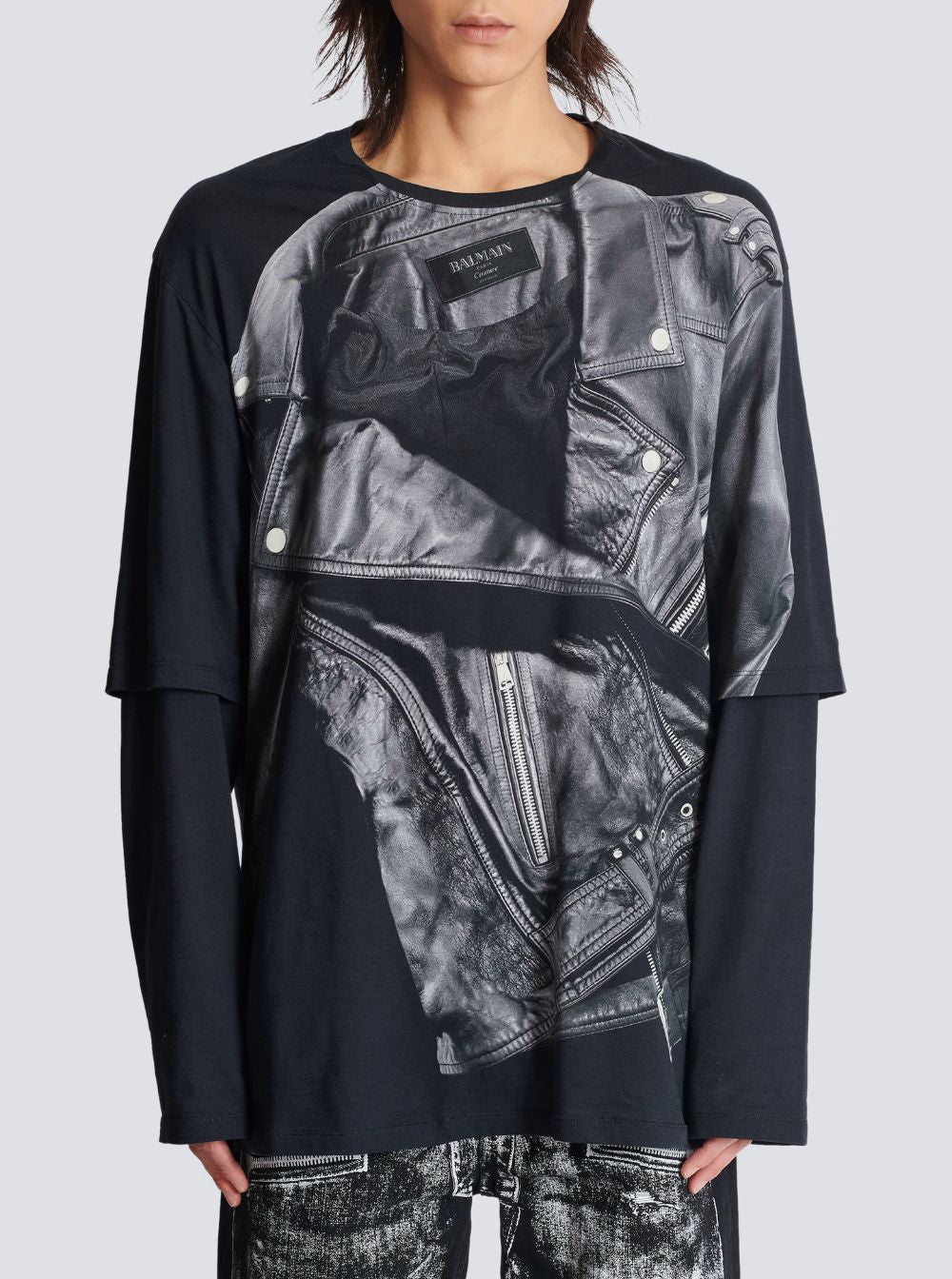 Balmain Men Leather Trompe L'œil Ls T-Shirt - EZE Fashion®