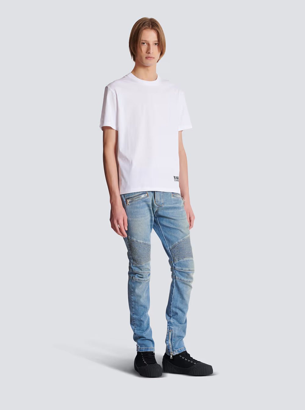 Balmain Men White Crewneck T-Shirt With Logo Lettering Print On The Front In Cotton Man - EZE Fashion®