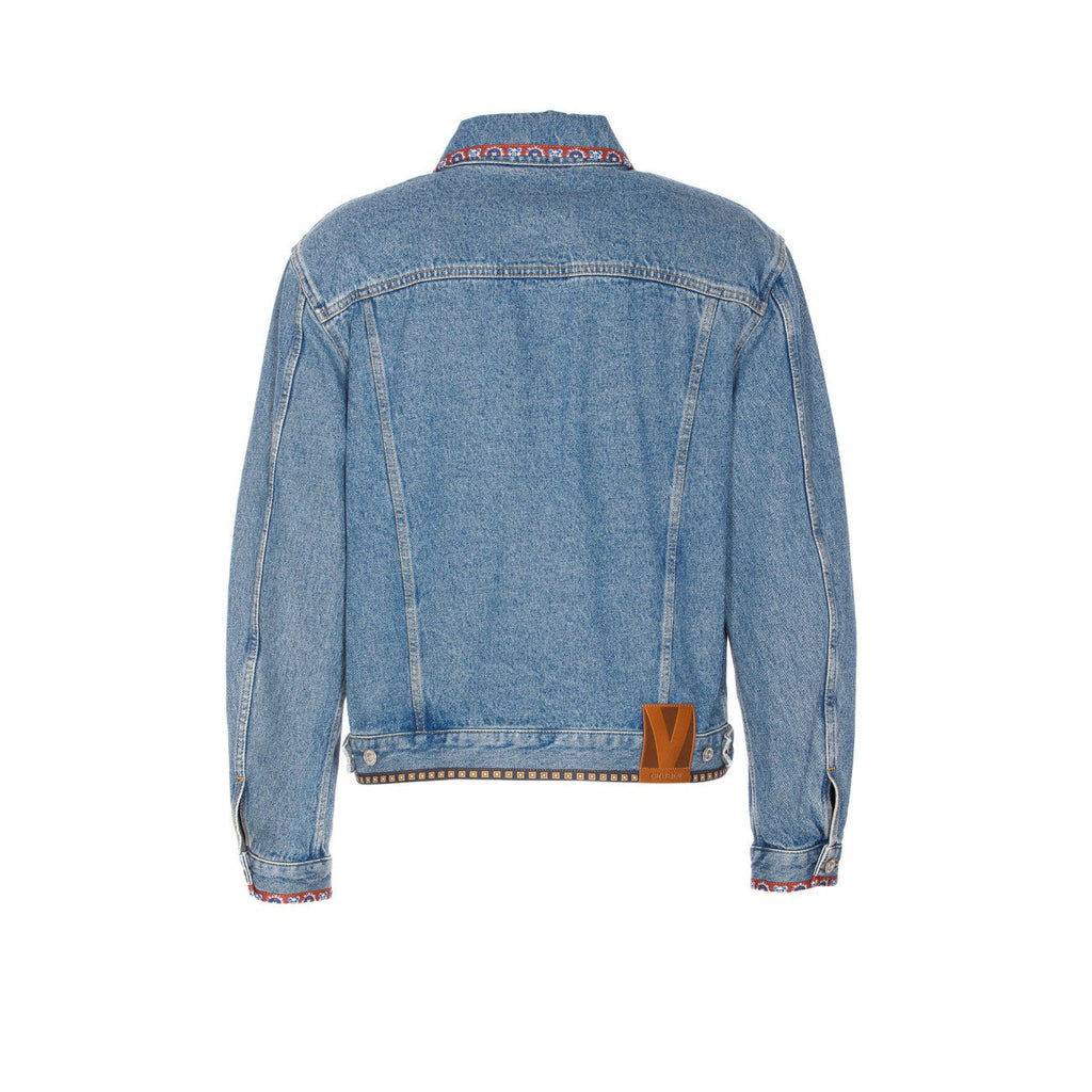 Valentino Garavani Men Beaded Embroidery And Printed Edges Denim Jacket