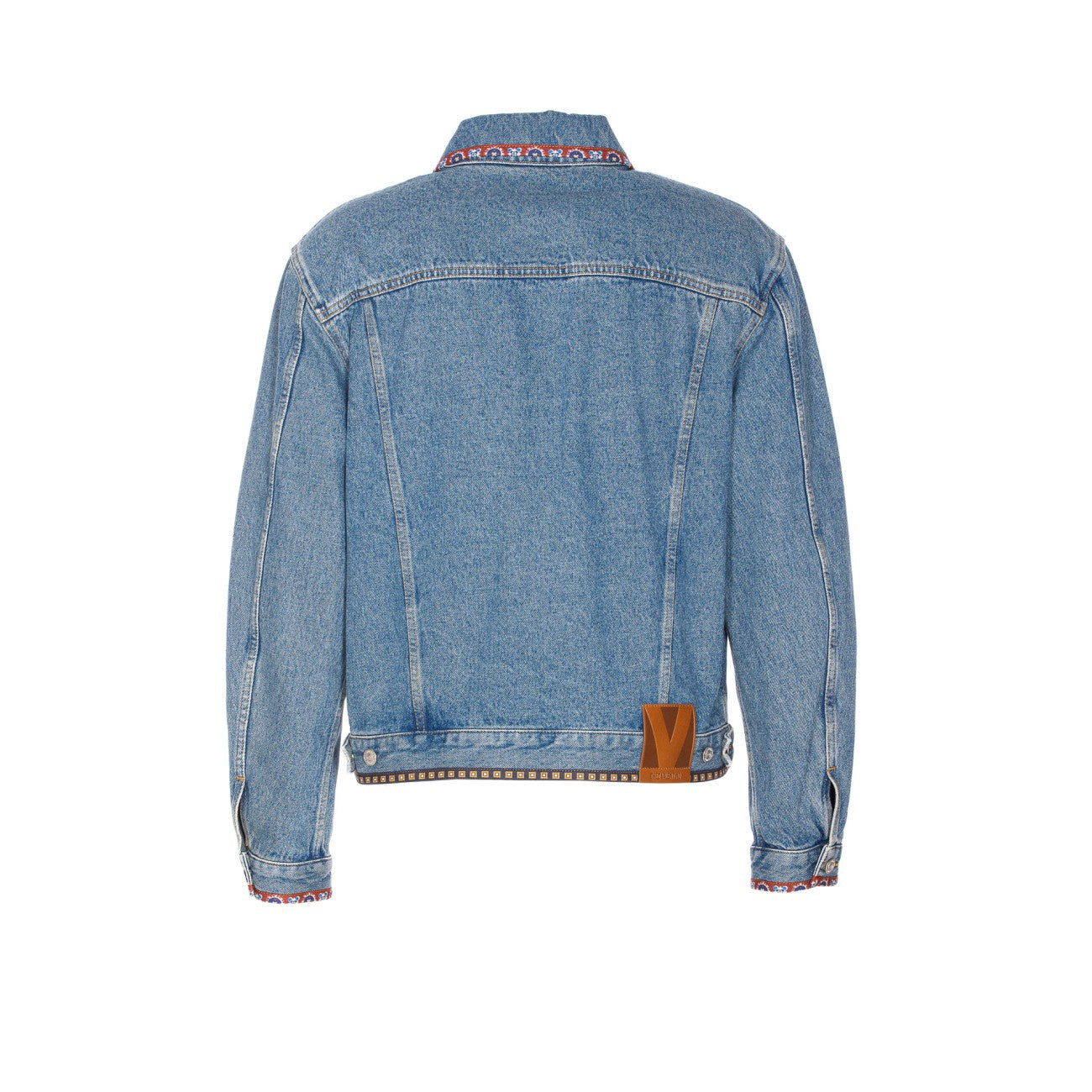 Valentino Garavani Men Beaded Embroidery And Printed Edges Denim Jacket