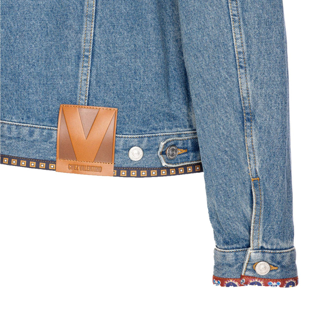 Valentino Garavani Men Beaded Embroidery And Printed Edges Denim Jacket