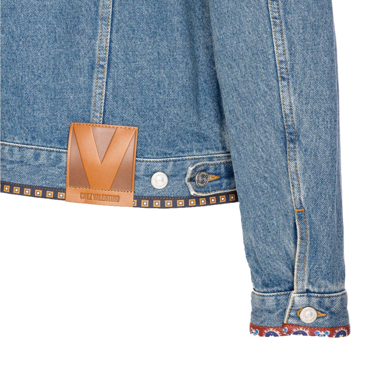 Valentino Garavani Men Beaded Embroidery And Printed Edges Denim Jacket