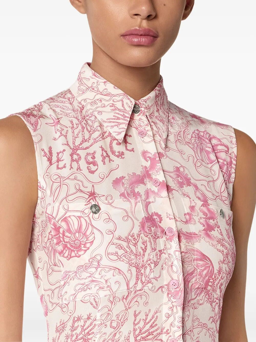 Versace Women Dress Crepe De Chine Print `Underwater Barocco Bicolour Allover`