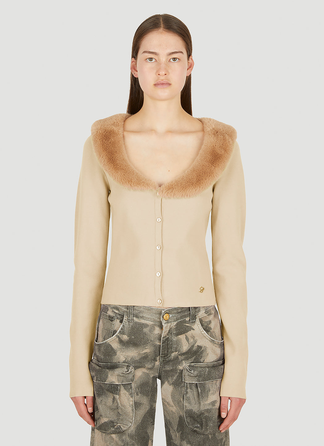 Blumarine Women Faux Fur Trim Cardigan