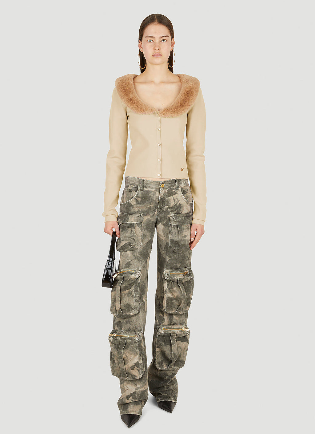 Blumarine Women Faux Fur Trim Cardigan