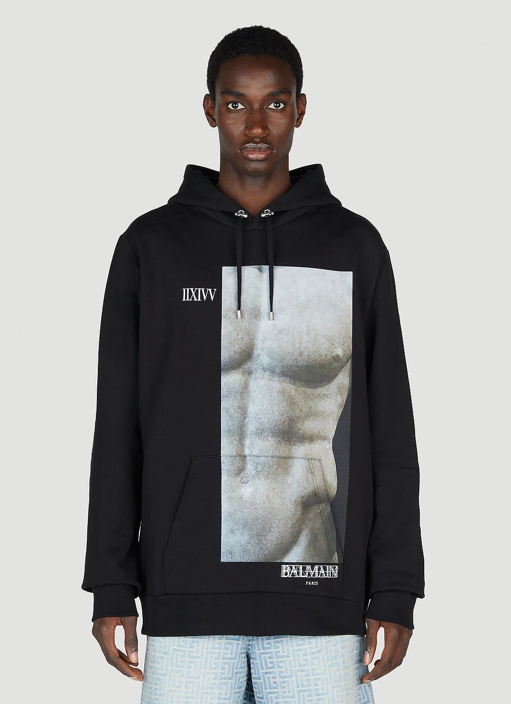 Balmain Men Statue Print Hooded Sweatshirt