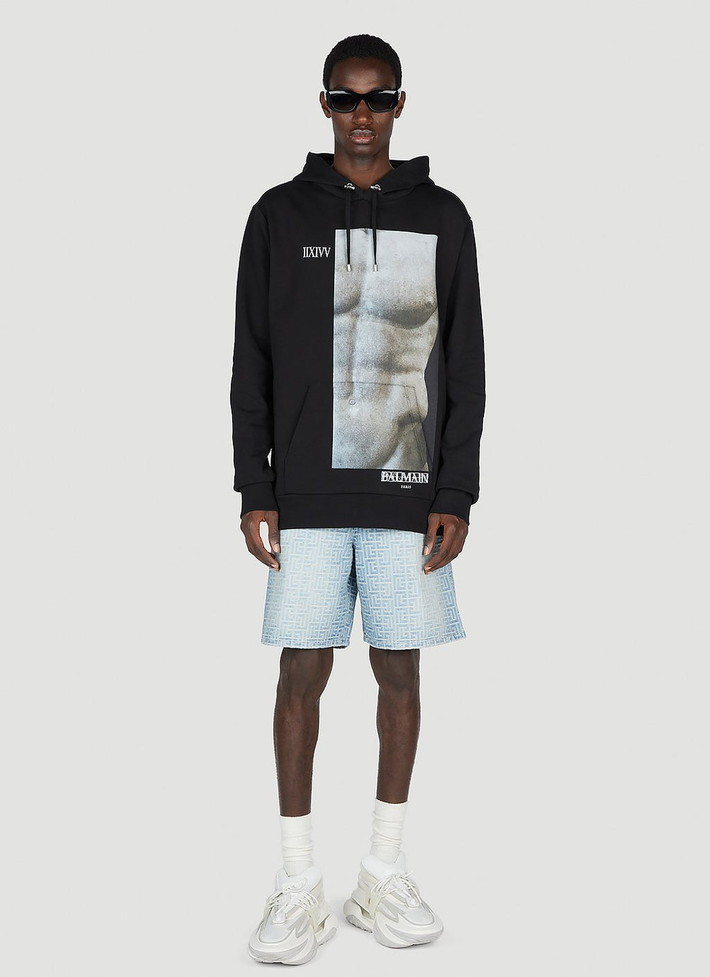 Balmain Men Statue Print Hooded Sweatshirt