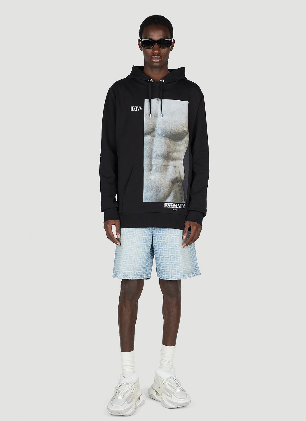 Balmain Men Statue Print Hooded Sweatshirt