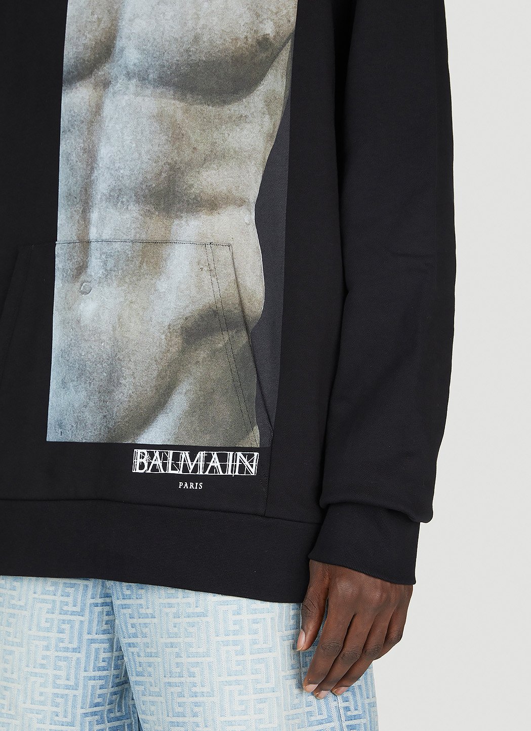 Balmain Men Statue Print Hooded Sweatshirt