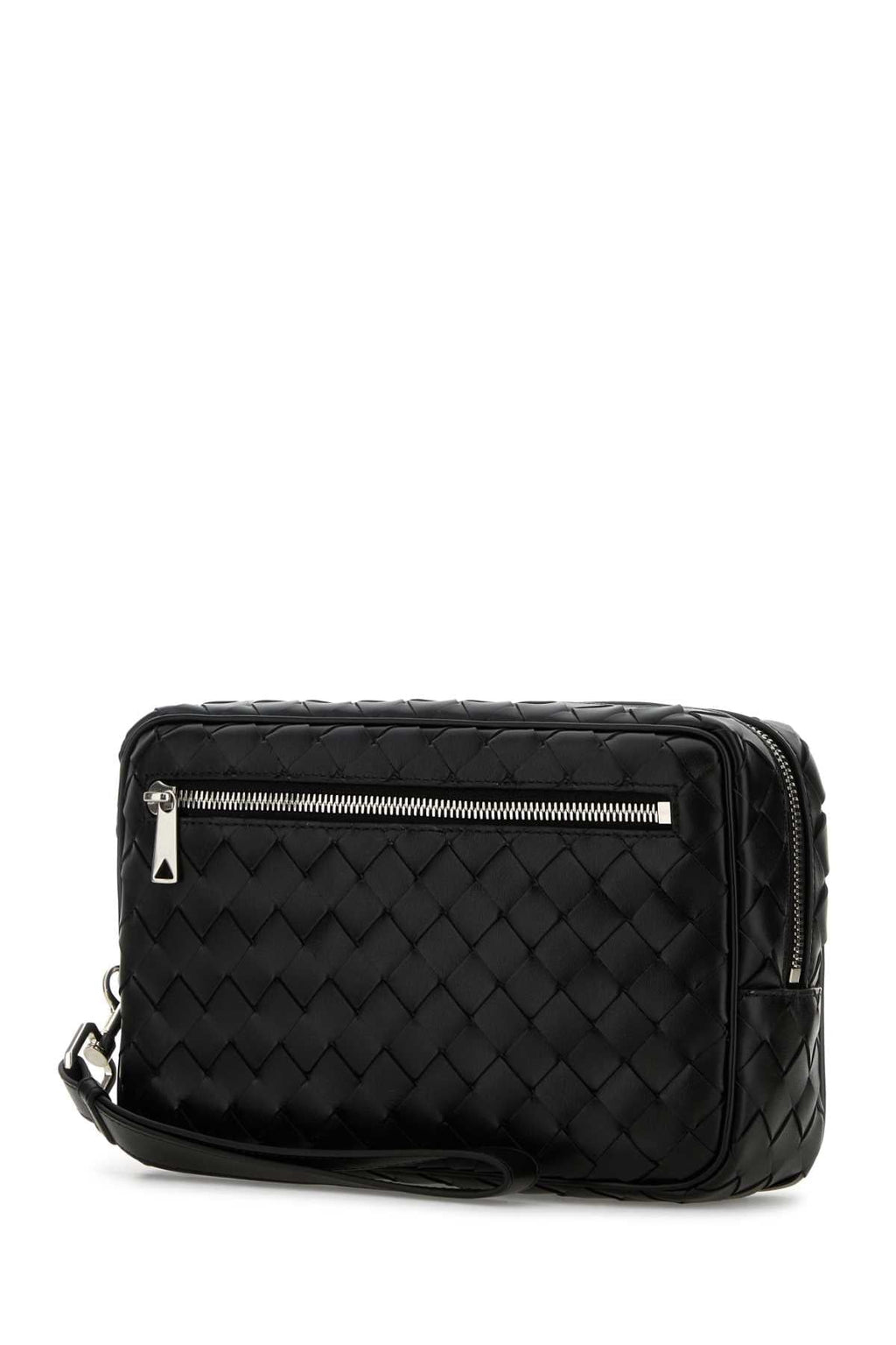 Bottega Veneta Men Black Leather Intrecciato Clutch - EZE Fashion®
